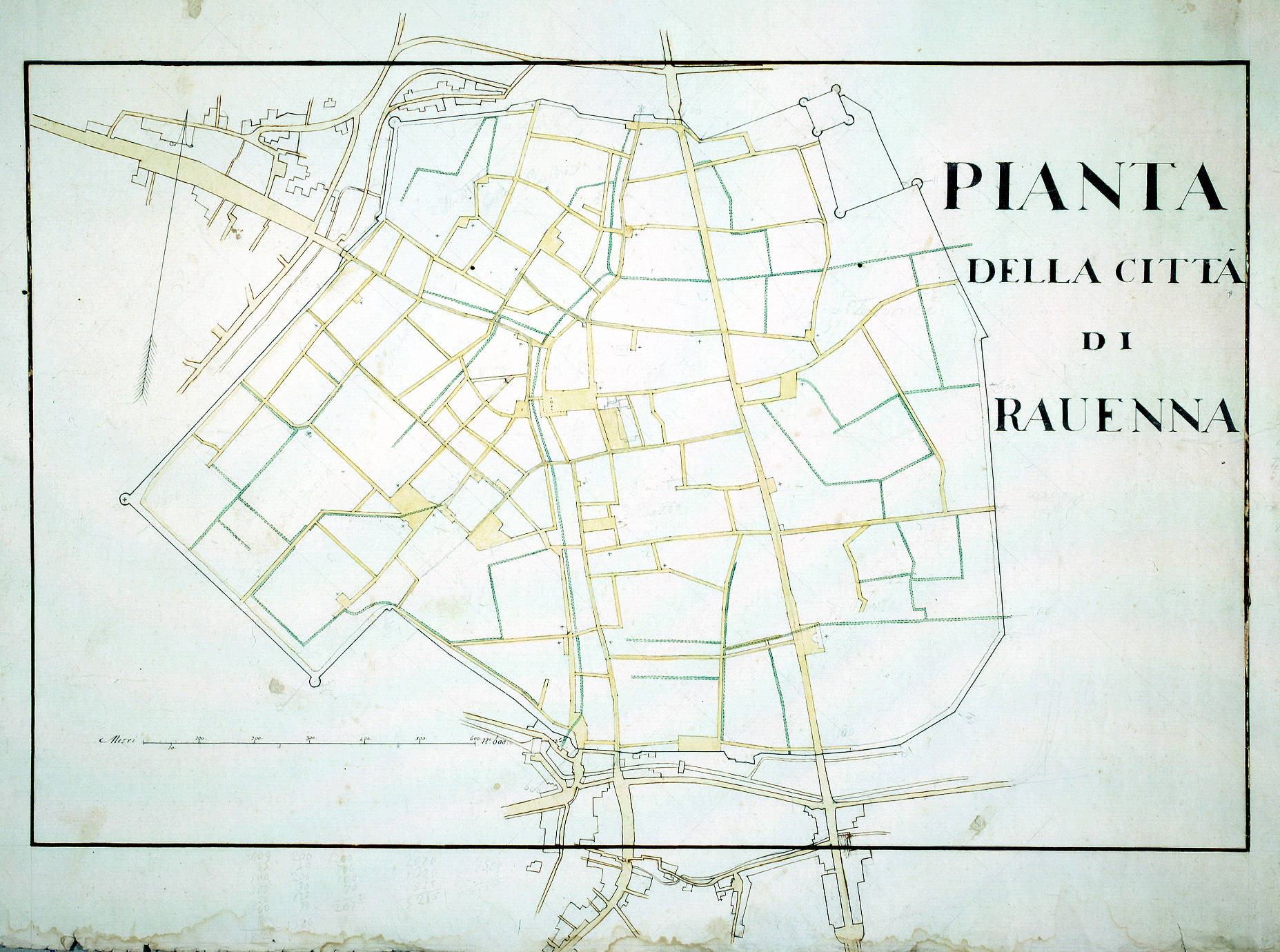 Pianta della città di Ravenna
autore: ignoto
data: secolo XIX, primo quarto
dimensioni: cm 55,9x36,2