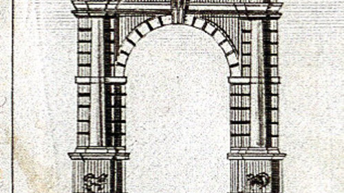 Pianta della città di Ravenna contornata da una veduta della città e da 19 immagini di monumenti (particolare), prima metà del XIX sec. (copyright Biblioteca Classense)