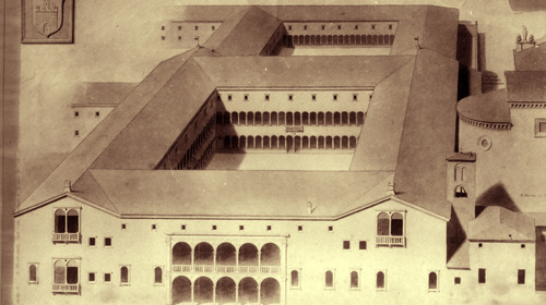 Anonimo, Disegno del monastero di Santa Maria in Porto con accanto il disegno dell'Arme del monastero, 1900 (copyright Biblioteca Classense)